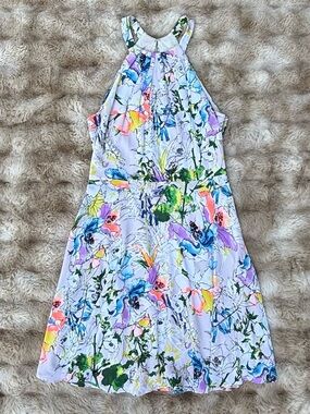 Express Floral Halter Dress with Watercolor Print